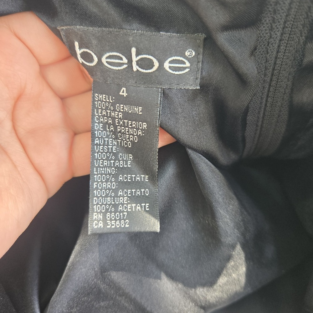 Bebe Genuine Leather Knee Length Pencil Skirt Black Zip Lined Size 4 - Picture 5 of 7
